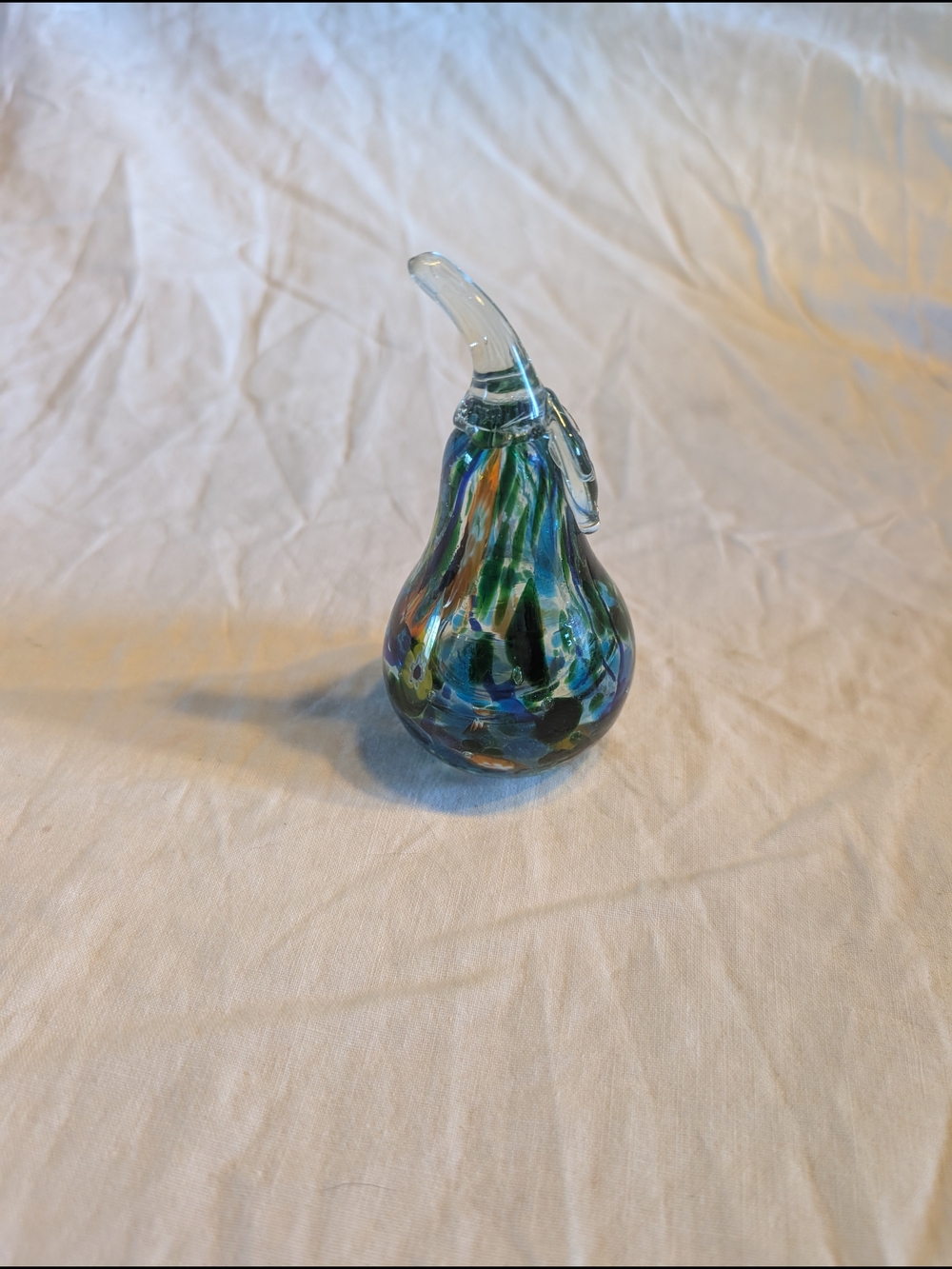 2/30$ Vintage Blue-Green Multicolor Millefiori Glass Pear Figurine